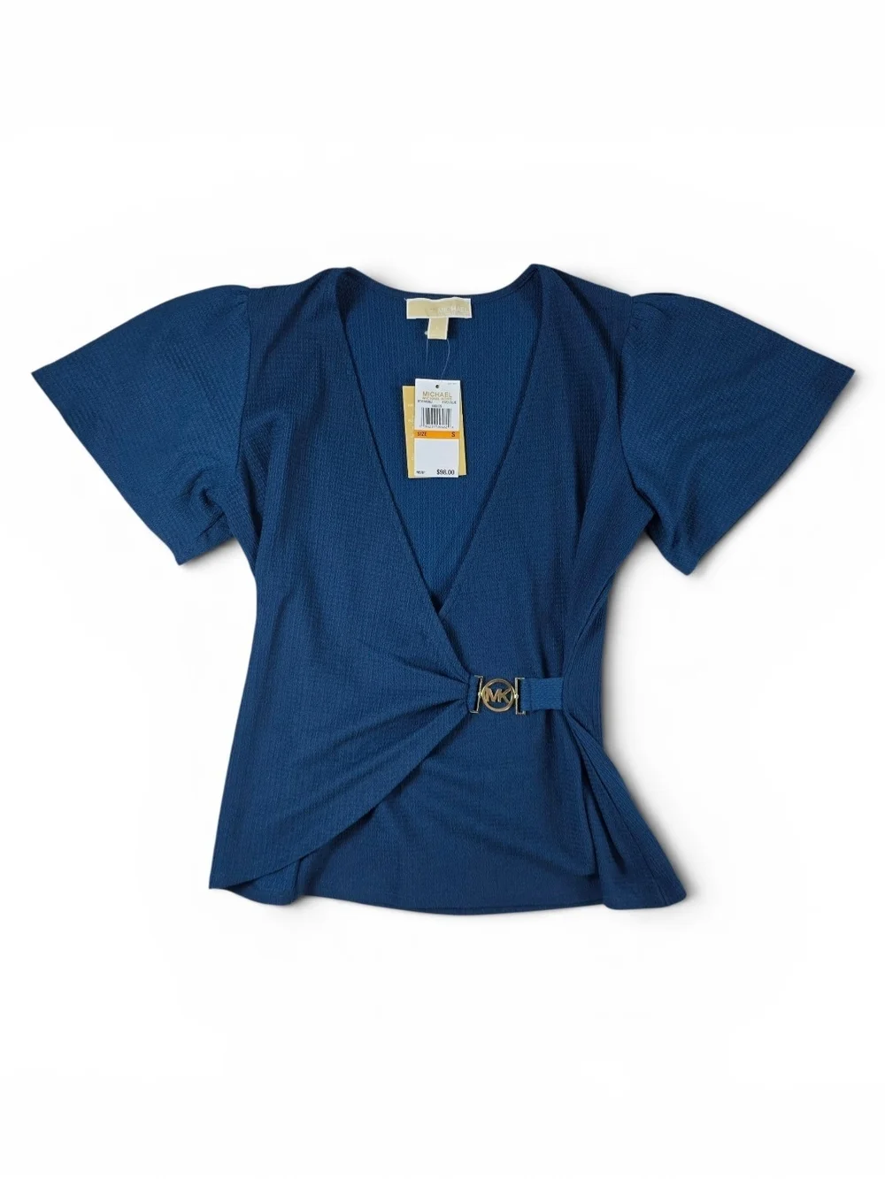 Michael Kors Navy Wrap Peplum Top with Buckle Detail NWT